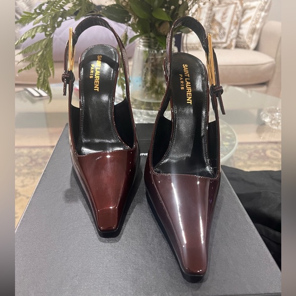 Authentic Brand new Saint Laurent Lee embellished patent-leather slingback pumps - Picture 2 of 8